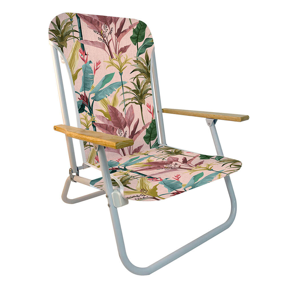 Chaise de plage avec bras en bois (74x68x60cm)