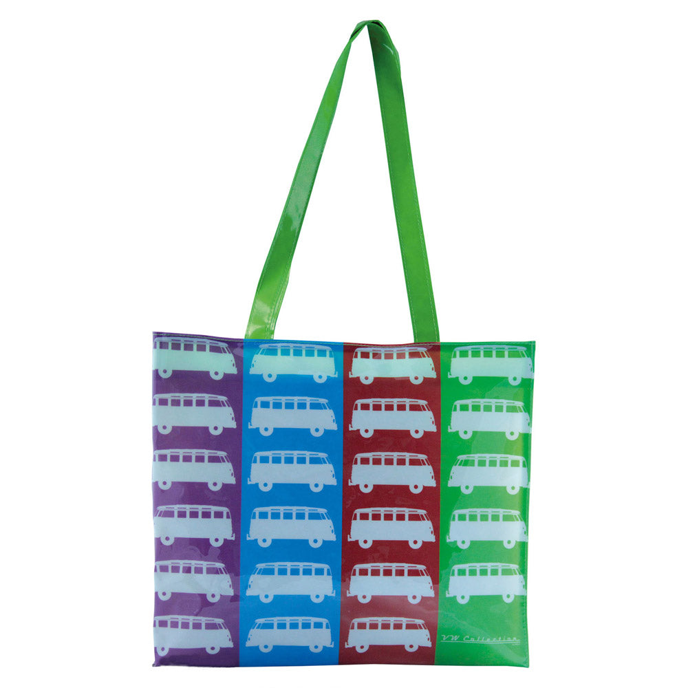 VW T1 Bus PVC Shopper Bag with Zip (Multi Colour)