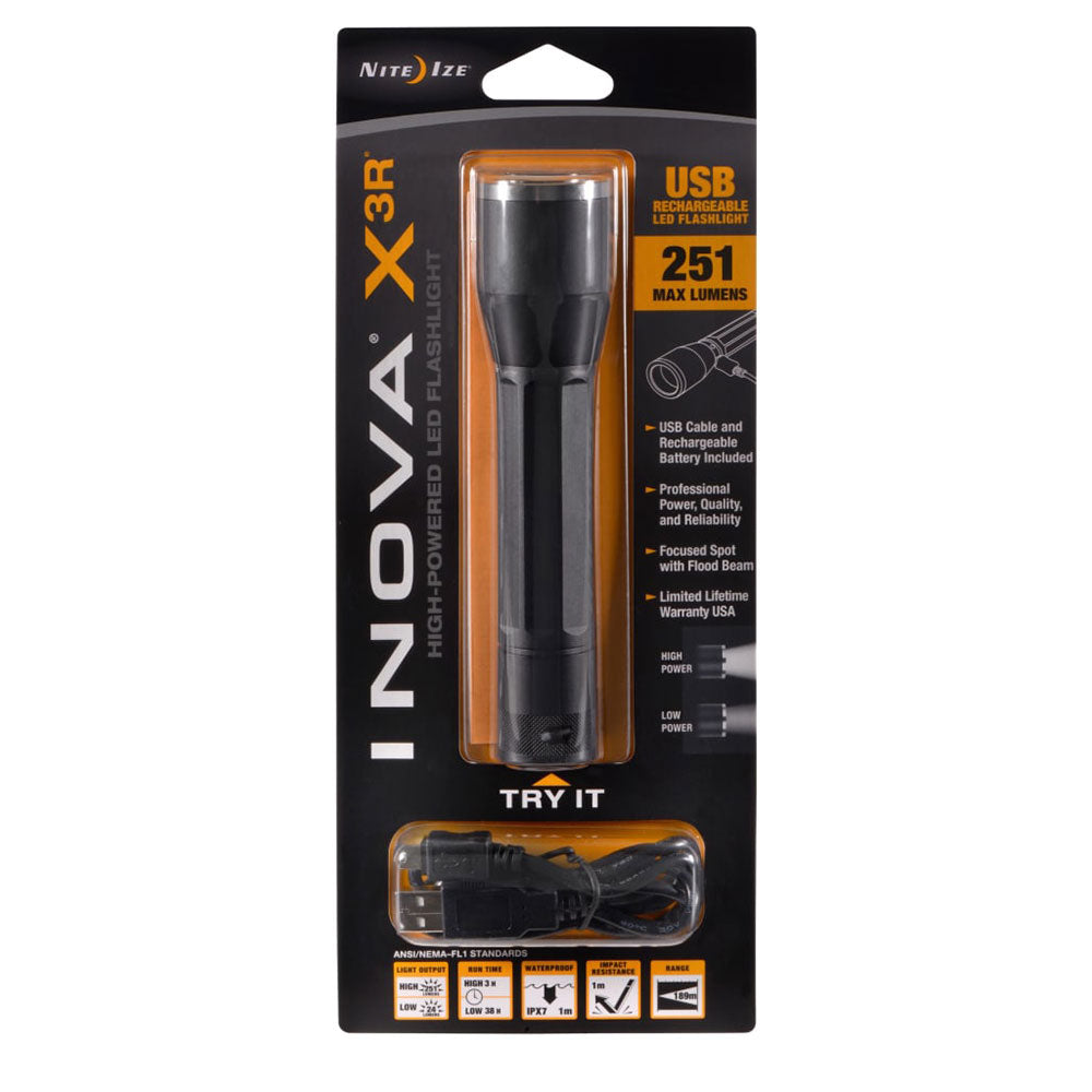 Nite Ize X3R USB Rechargeable Flashlight 251Lm (Black)