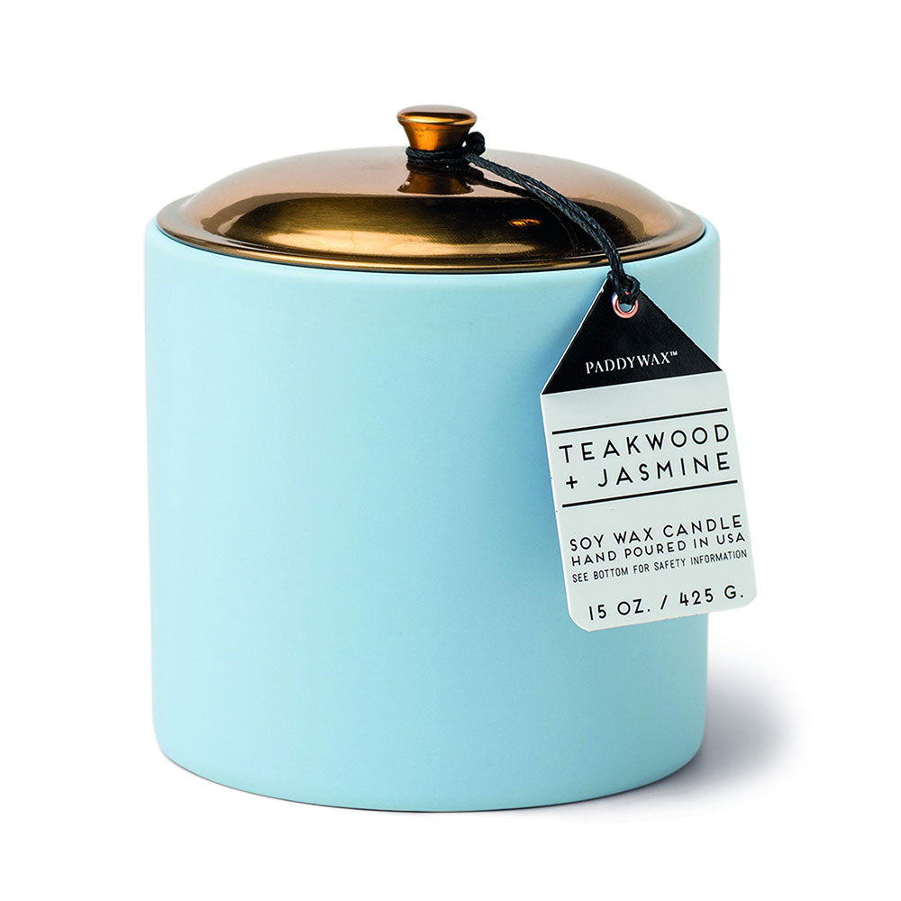 Hygge Jasmine & Teakwood Candle in ceramica Icey Blue