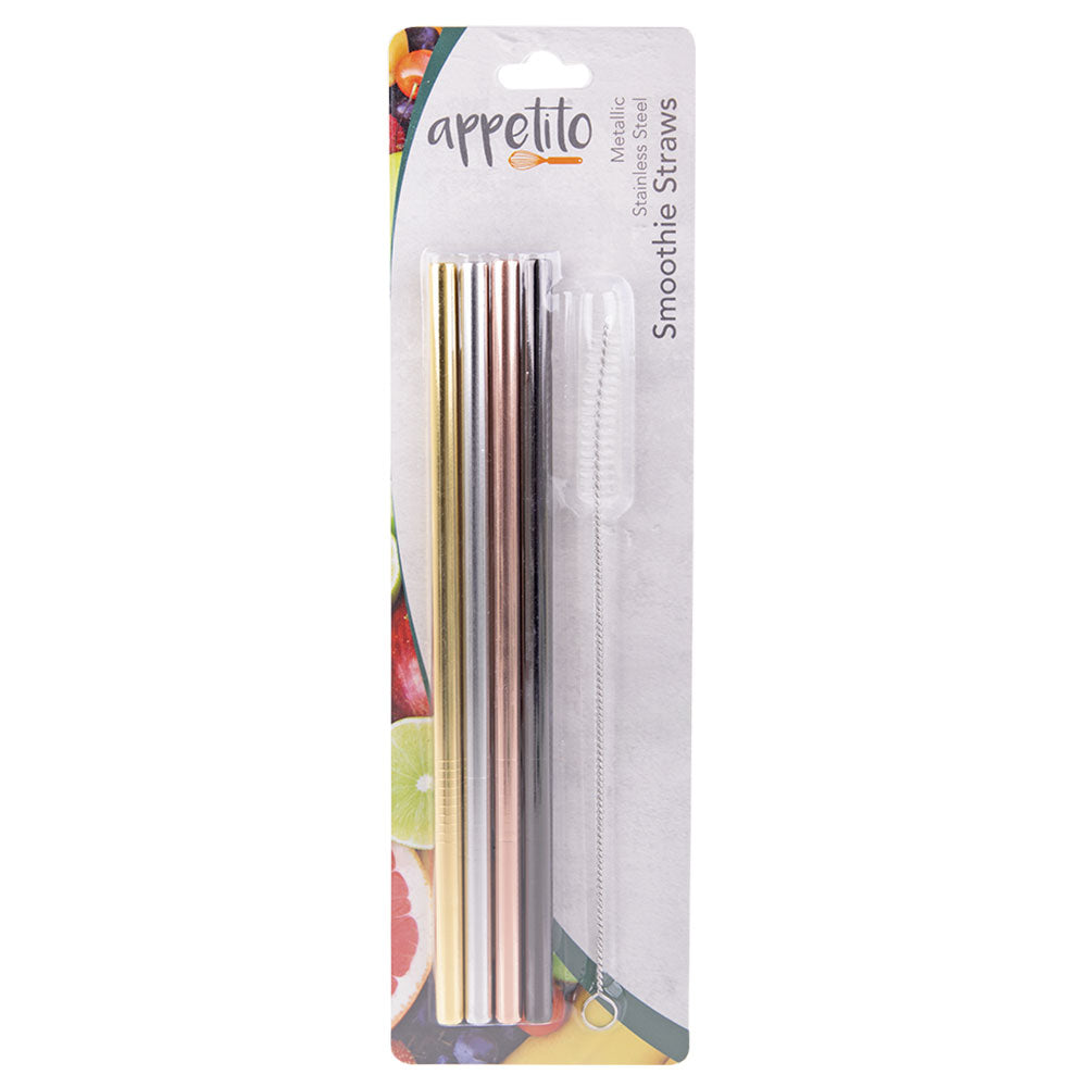 S/acero pajas de batido rectas con pincel 4pcs