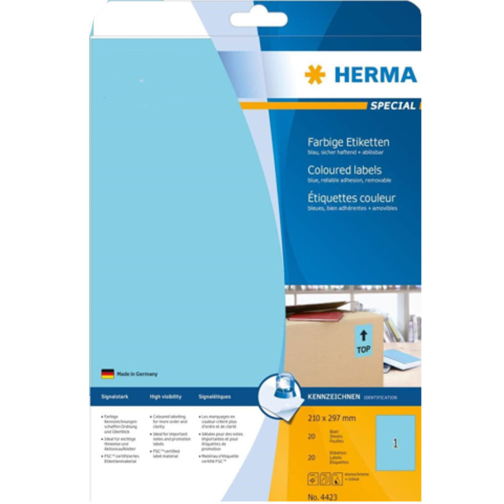 Herma Removable Coloured Labels A4 20pc (210x297mm)