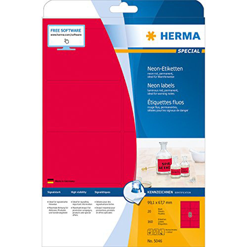 Herma lysande neonetiketter A4 20 st (99.1x67.7mm)