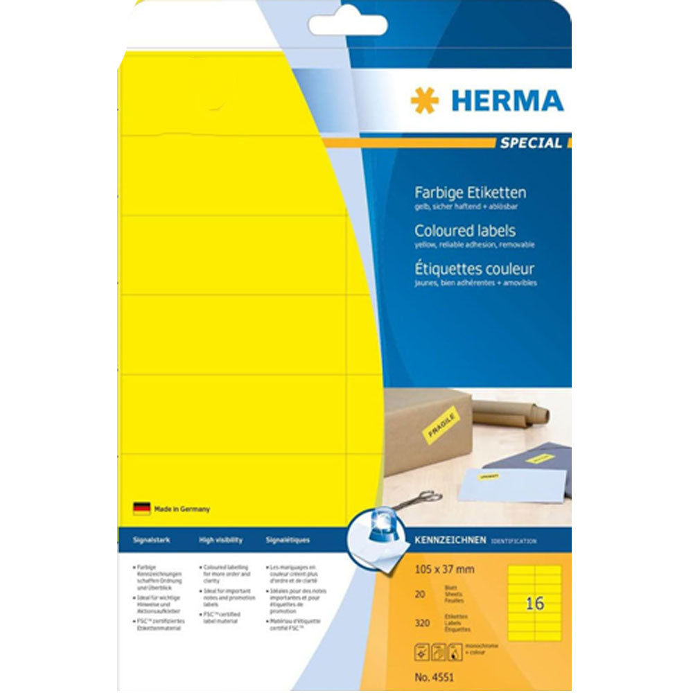 Herma avtagbar färgade etiketter A4 20 st (105x37mm)