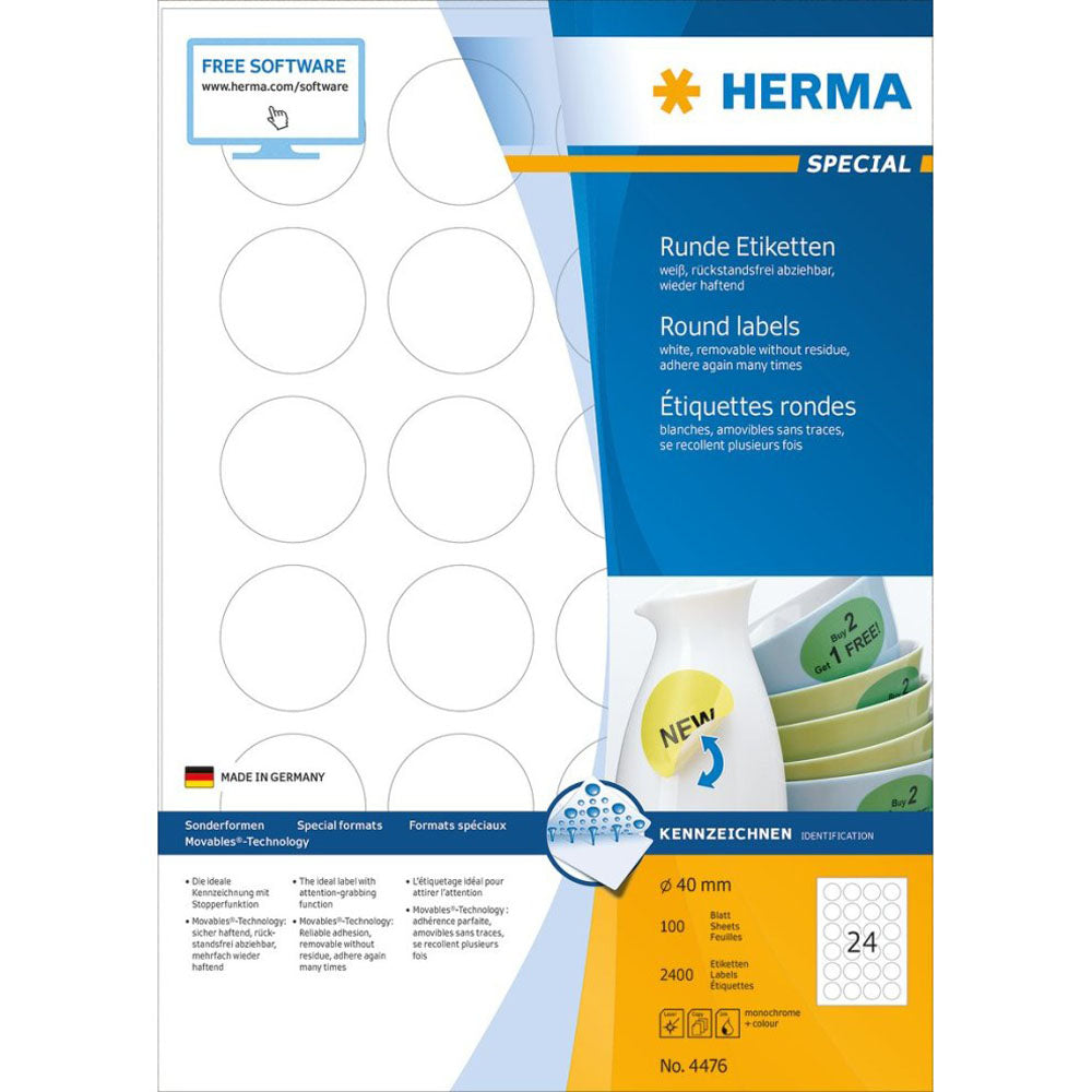 Herma Round aftagelige etiketter 100 pc (hvid)