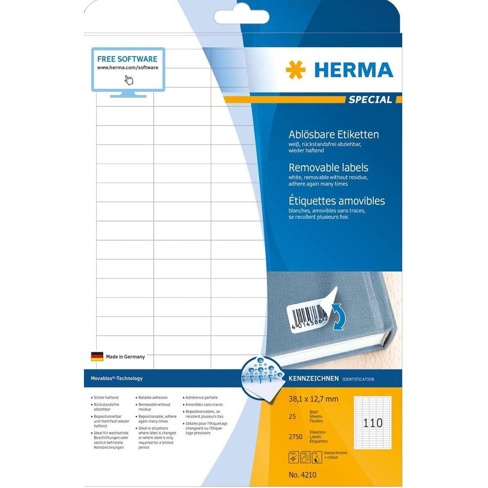 Herma avtagbara etiketter A4 38,1mm 25 st (vit)