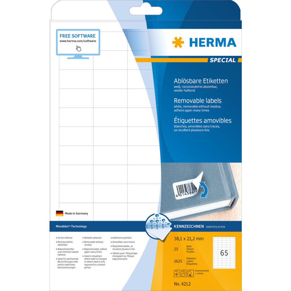 Herma Removable Labels A4 38.1mm 25pc（白）