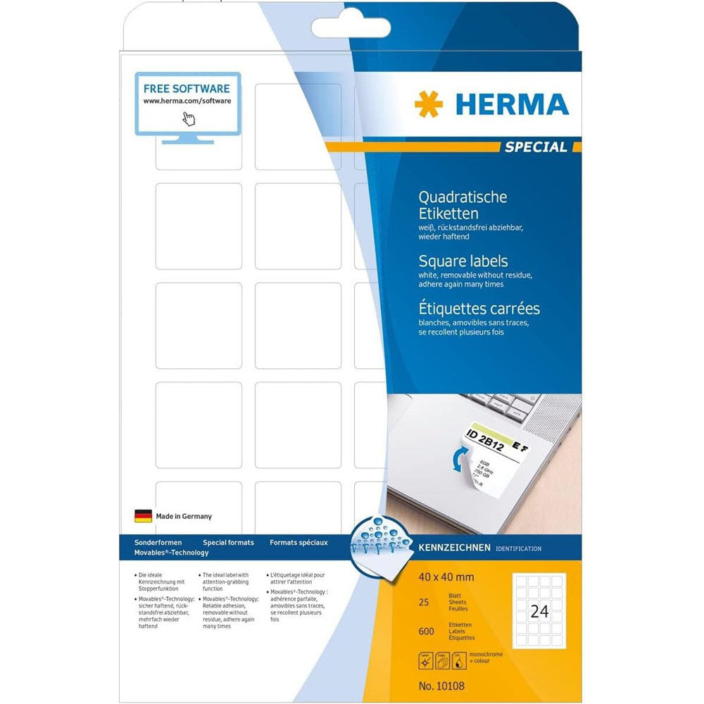 Herma Square aftagelige etiketter 25pc (hvid)