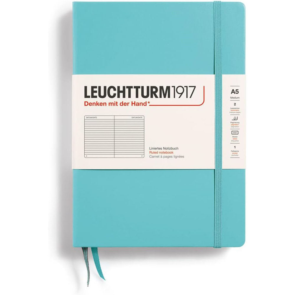 Leuchtturm twarda okładka rządzona notebookiem A5 (niebieski)