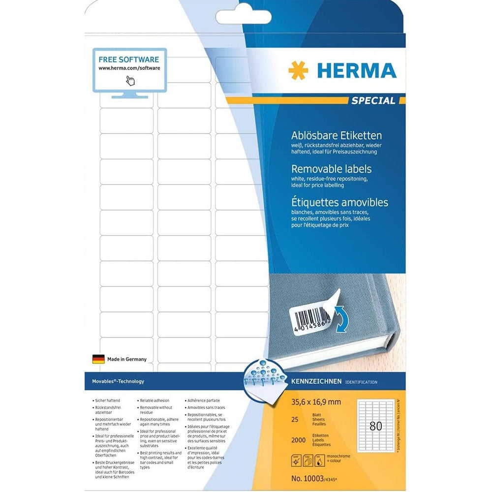 Herma avtagbara etiketter A4 25 st (vit)