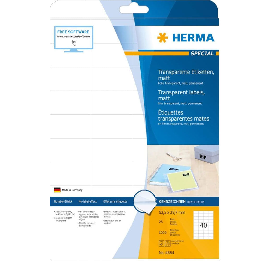 Herma transparenta mattetiketter A4 25 st