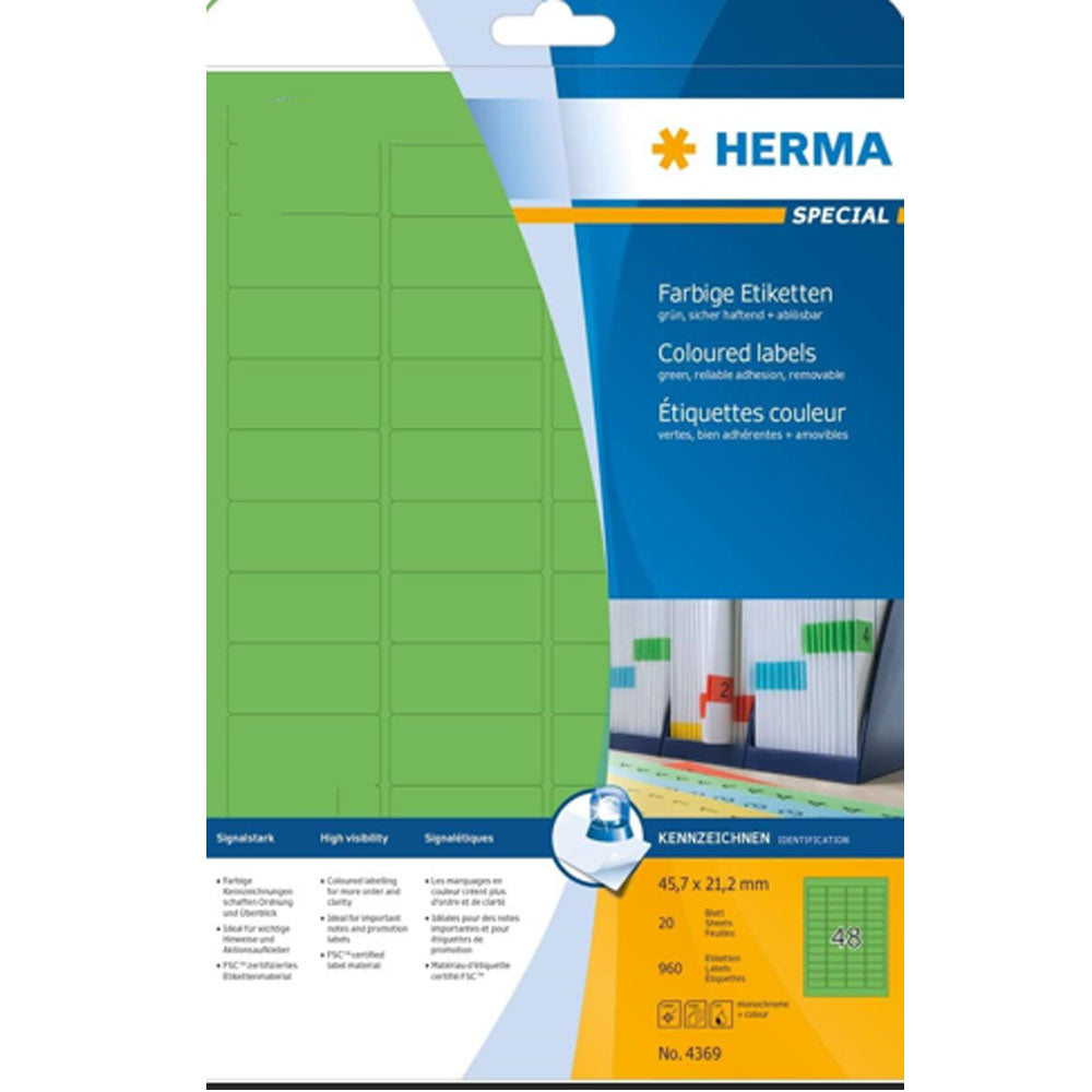 Herma Removable Colored Labels A4 20pc（45.7x21.2mm）