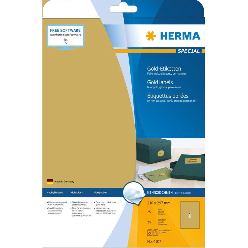 Herma Glossy Foil Labels A4 25pc (guld)