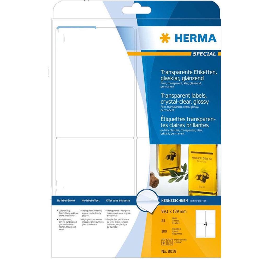 Herma transparent kristallklara etiketter A4 25 st