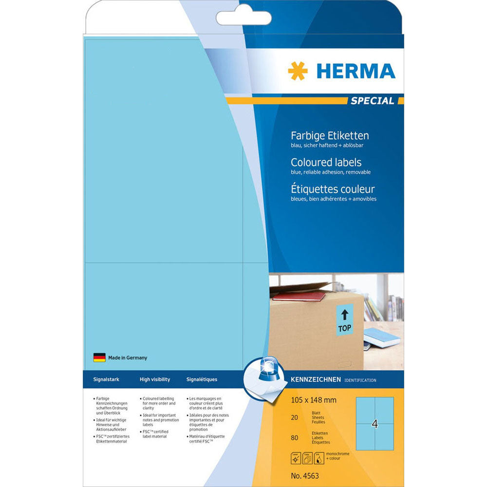 Herma Removable Coloured Labels A4 20pc (105x148mm)