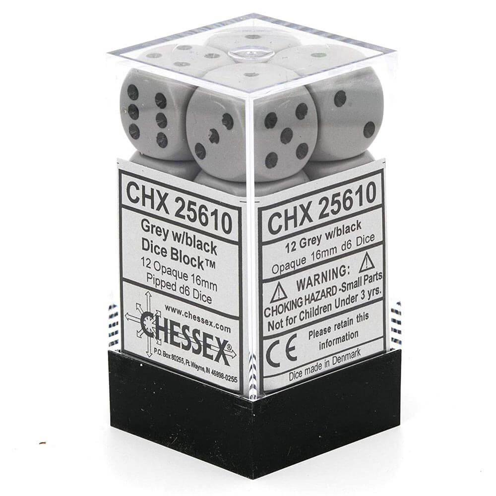 D6 DICE OPAQUE 16mm (12 tärningar)