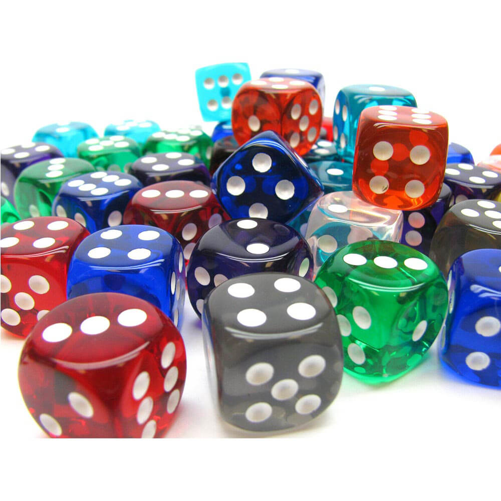 D6 DICE BORDED LOOST 16MM (50 DICE)