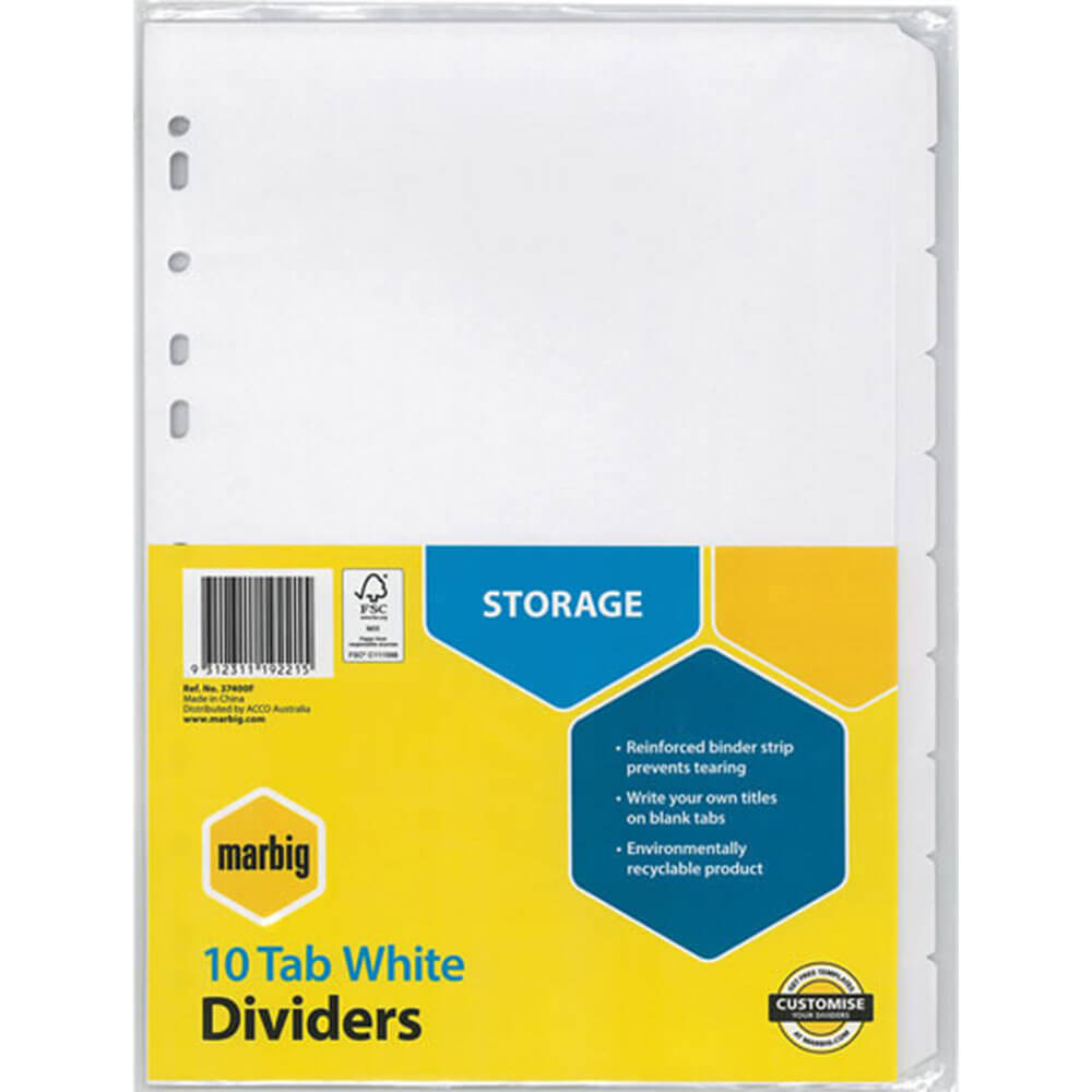 Marbig Manilla Renforced Strip Dividers A4 (blanc)