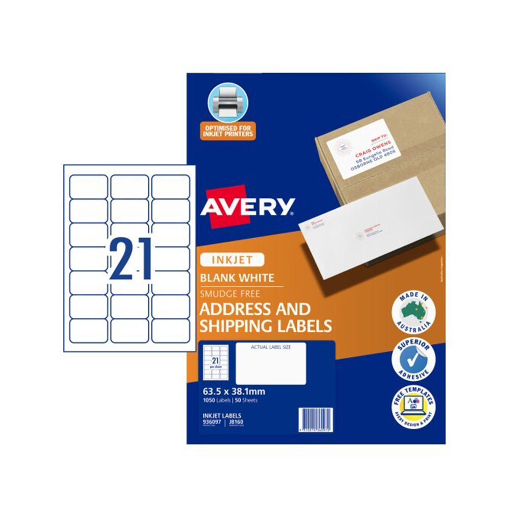 Étiquette Avery pour imprimante à jet d'encre 50pcs