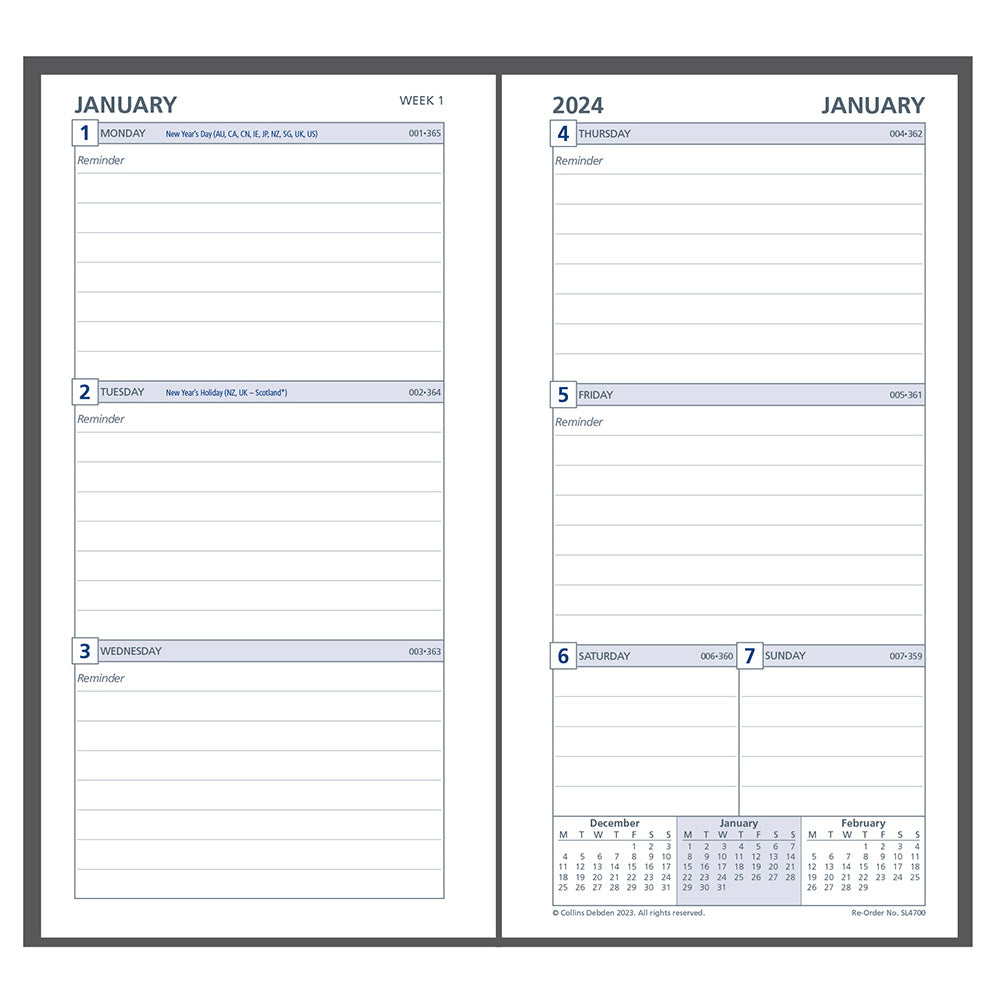 Collins Debden Slimline WTV 2024 Dayplanner Refill