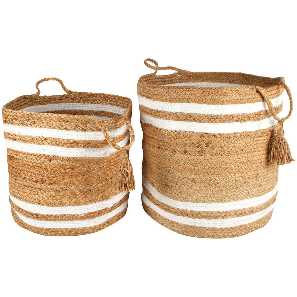 Belle Set of 2 Asst. Jute Basket w/ Tassel (Large 35x35cm)