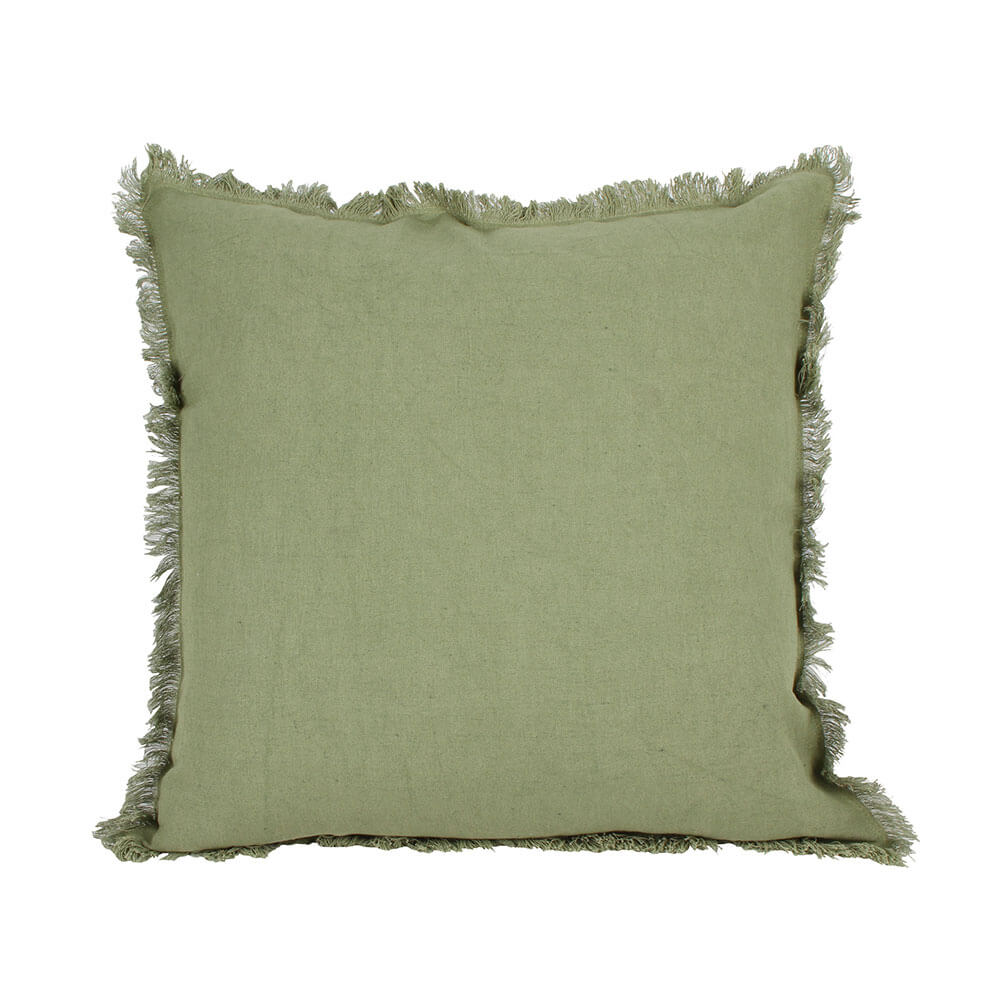 Ripley Waffle Cushion with Fringing Olive