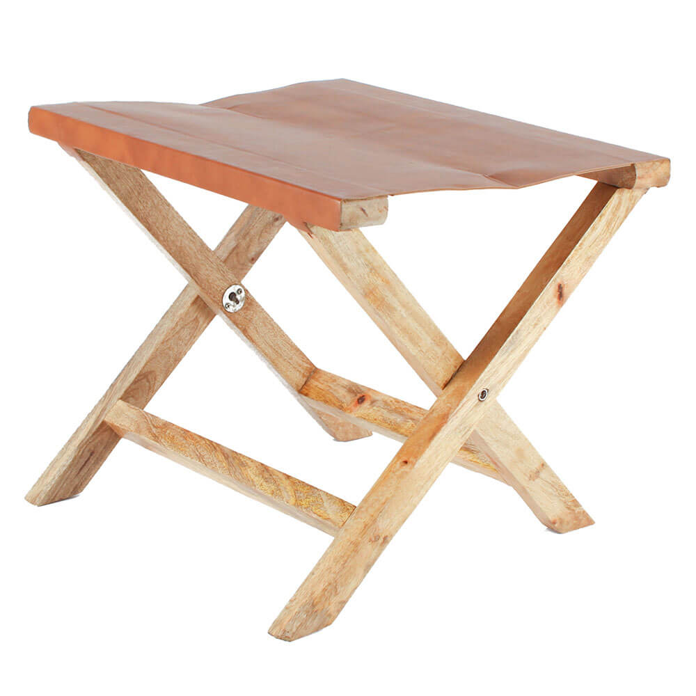 Xavi Mango Wood and PU Leather Foot Stool (36x42x38cm)