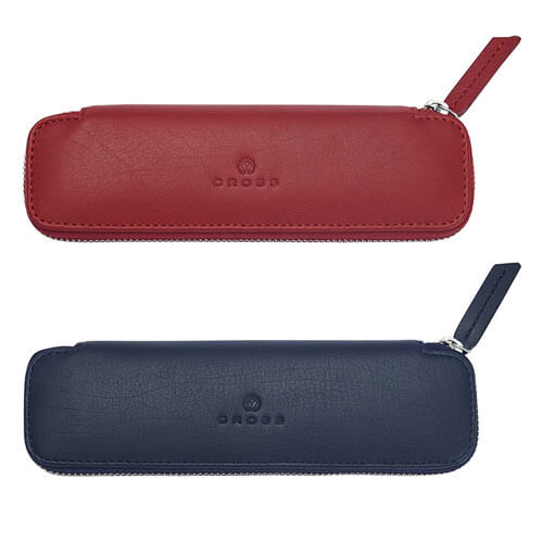 Cross Leather Double Zip Close Pen Pouch