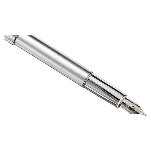 100 Brushed Chrome Fine Fountain Pen with Nickel Trim