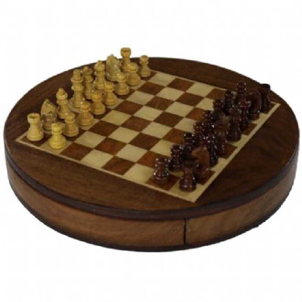 BEYTON Magnetic Round Acacia Chess Set