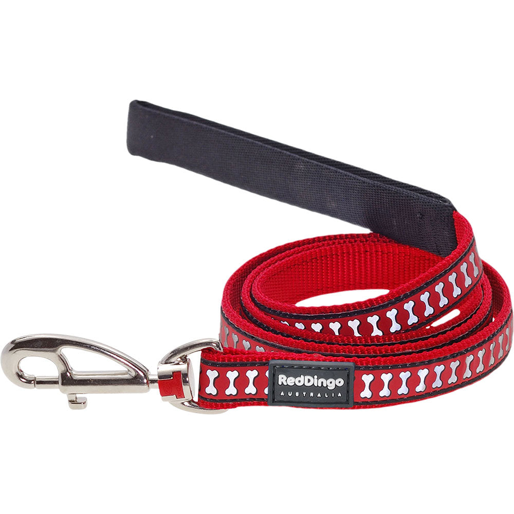 Reflective Bones Dog Lead (rød)