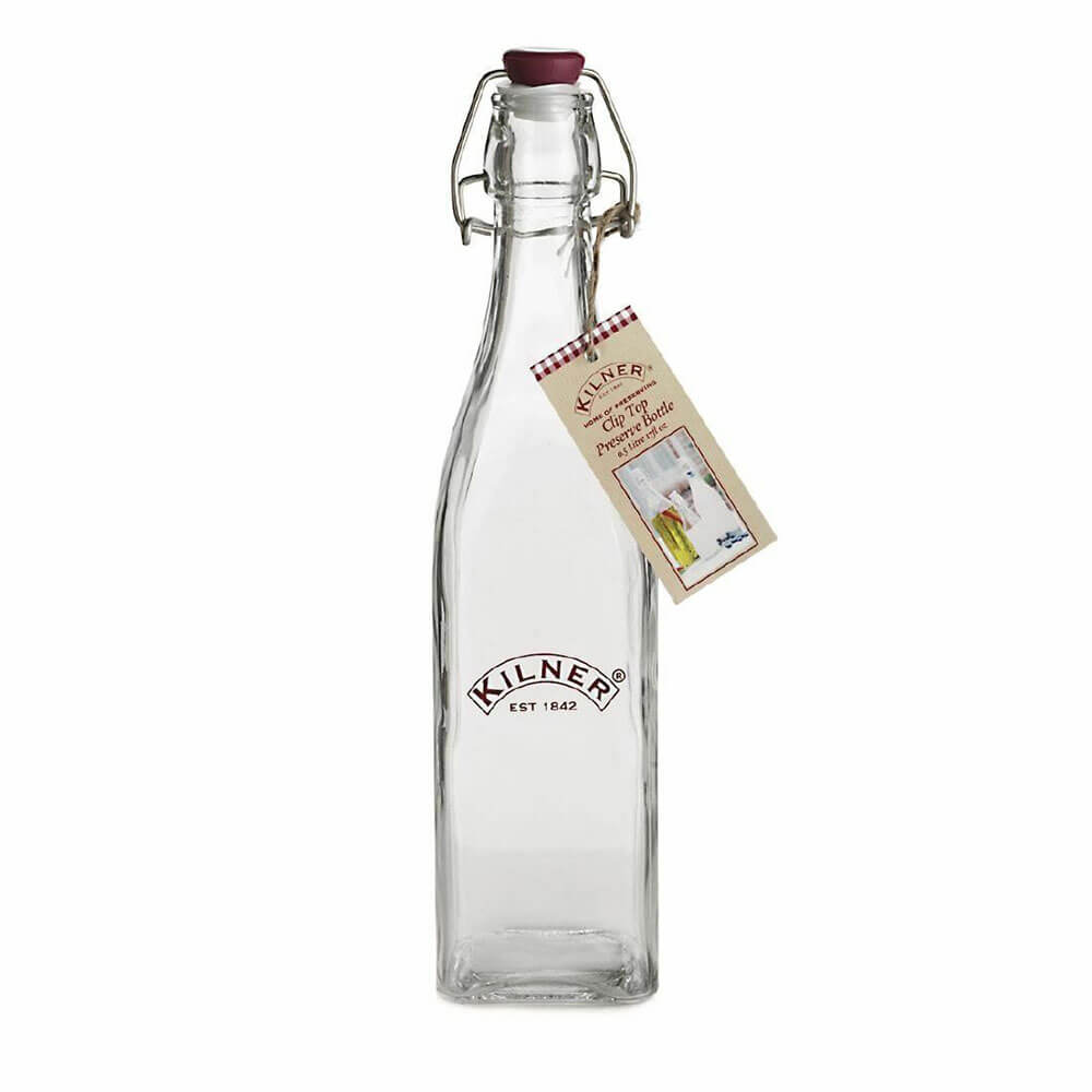 Botella de vidrio cuadrado de clip de Kilner