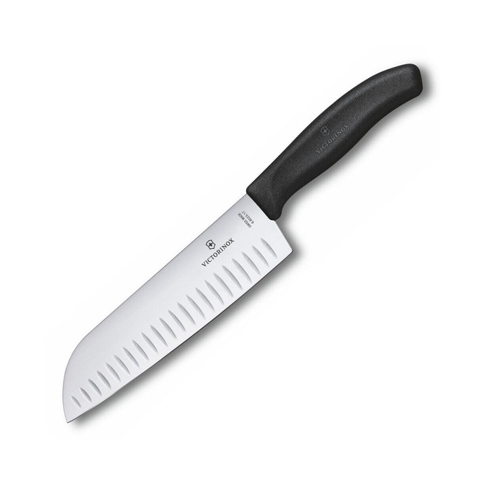 Sluted Wide Blade Santoku Knife 17cm (sort)