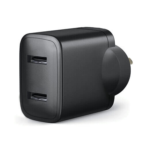 Dual USB Mains Power Adaptor Black (5VDC)