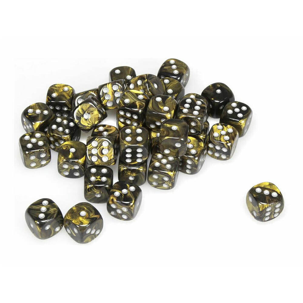 D6 DICE BLAD BLACK GOUD/ZILVER