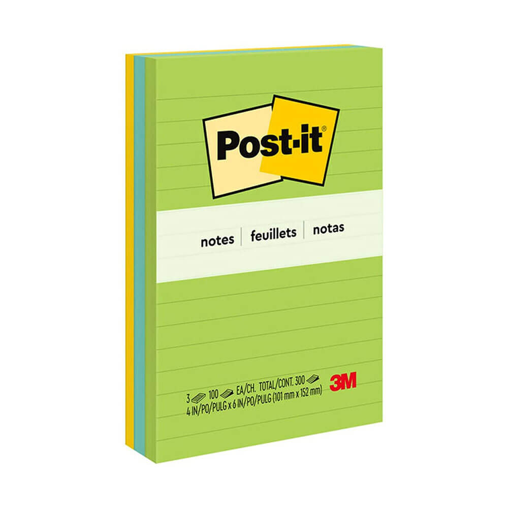 Post-It Notes 98x149mm Assorted (3pk)