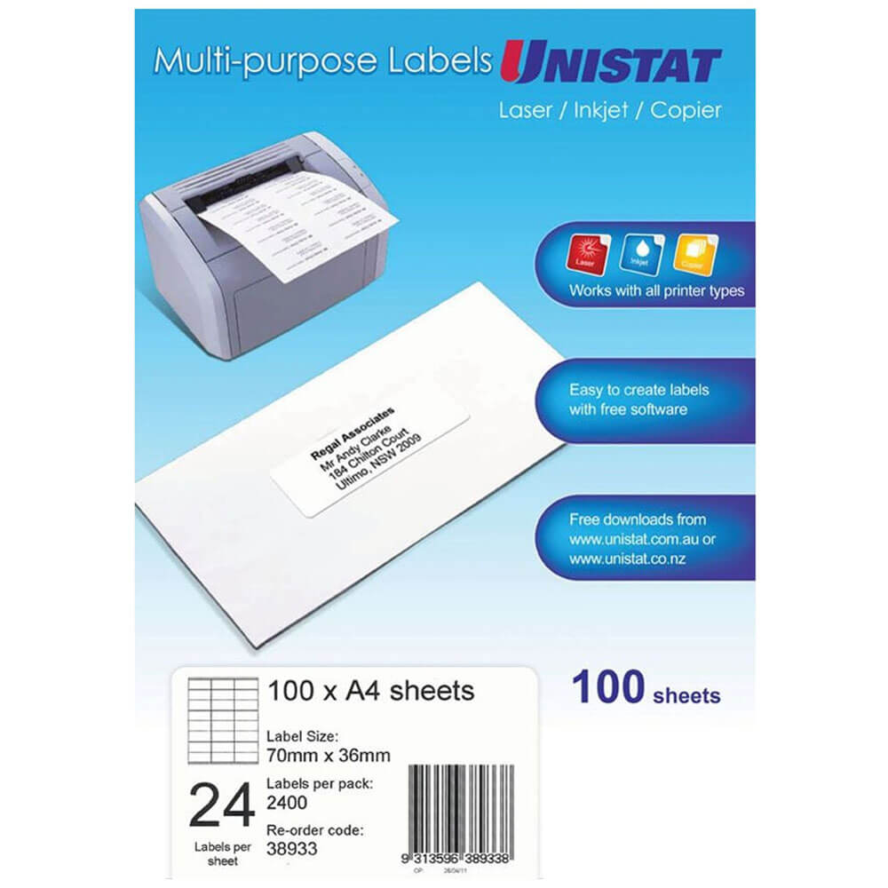 Unistat Laser / INKJet / Copier Label 100pk