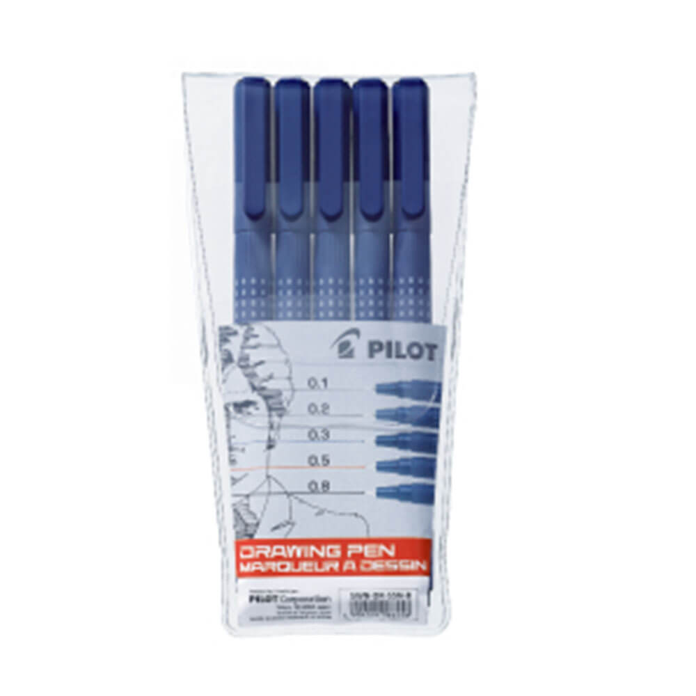 Pilot Drawing Pen Assorted Nib Black (5pk)