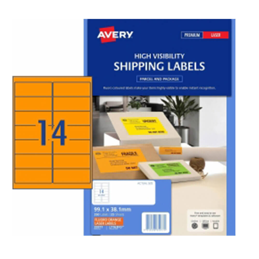 Avery High Visibility Shipping Label 25pk 14/blad