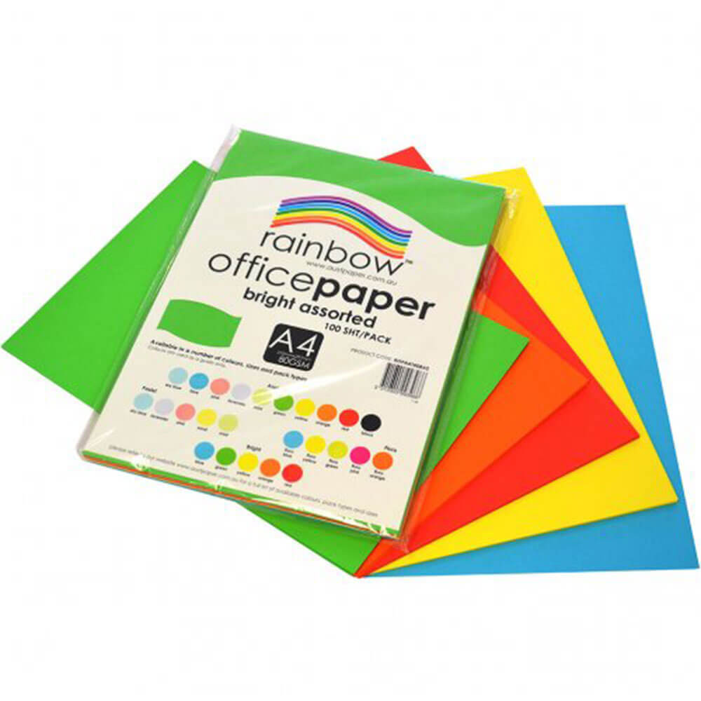 Rainbow Office Paper 100pk 80gsm (Bright Assortered)