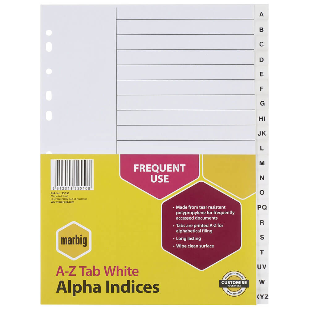 Marbig A-Z Tab Alpha Indices＆Dividers（A4）