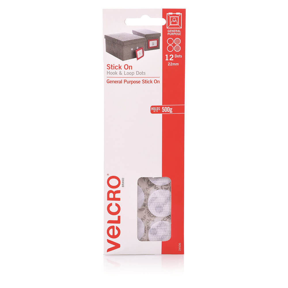 Velcro Stick On Hook & Loop Dots 22mm (12pk)