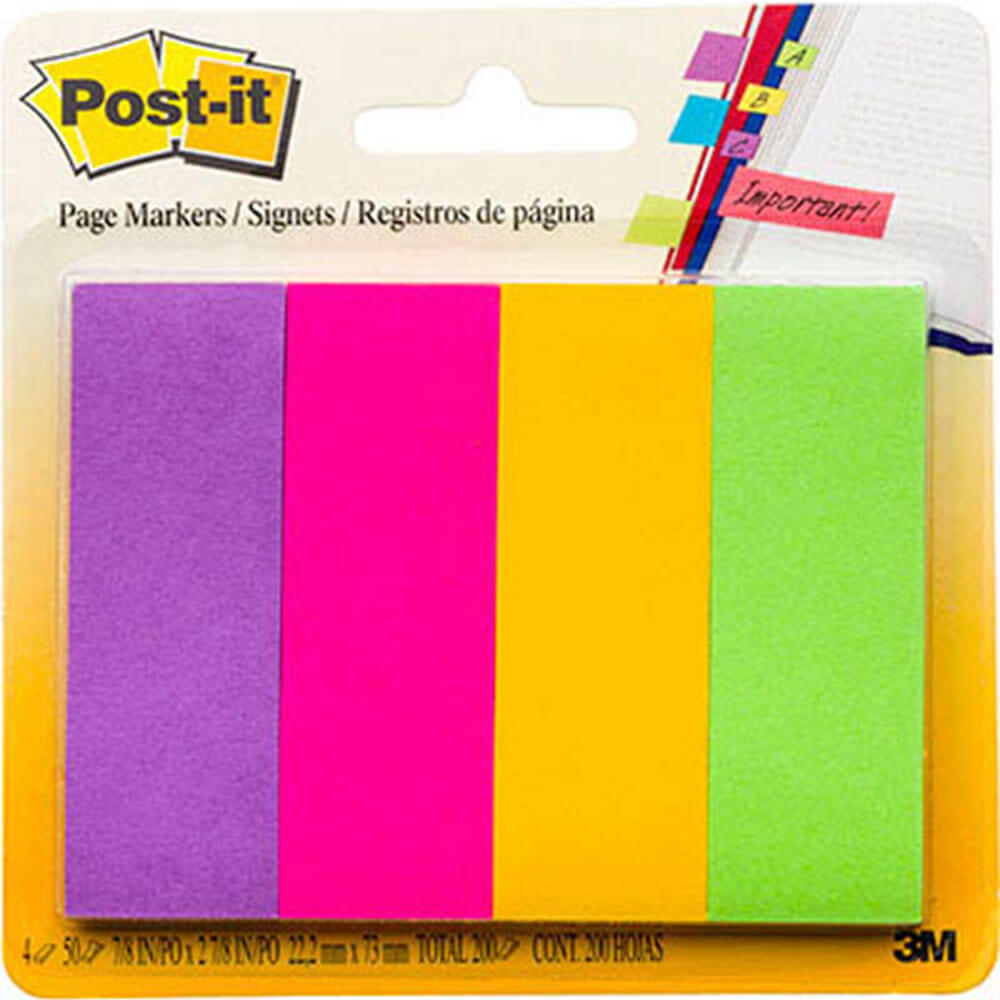 Post-it pagina Markers 200 vellen 22x73mm (4 kleuren)